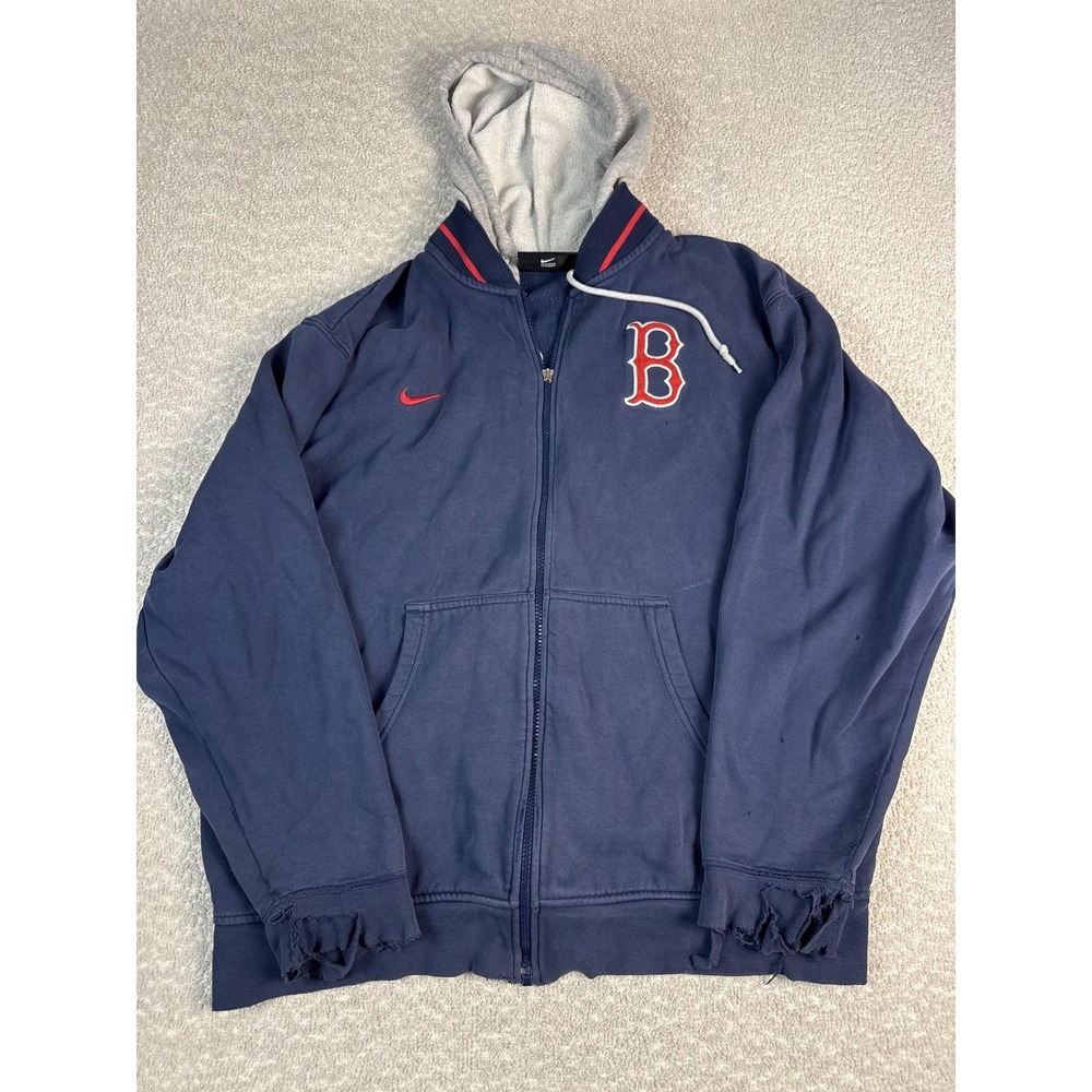 Boston Red Sox Hoodie Sweatshirt Mens Large Blue MLB Baseball Nike Full Zip
